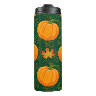 Orange Pumpkin Autumn Leaves Muster Thermosbecher