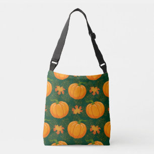 Orange Pumpkin Autumn Leaves Muster Tragetaschen Mit Langen Trägern