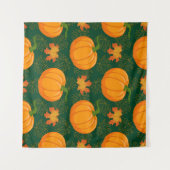 Orange Pumpkin Autumn Leaves Muster Wandteppich (Vorderseite (Horizontal))