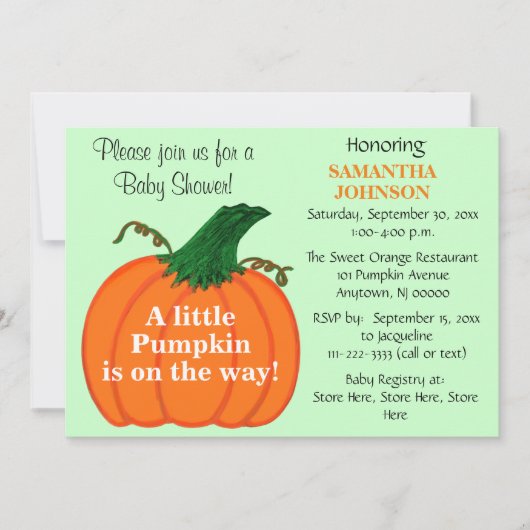 Orange Pumpkin Baby Dusche Einladung (Vorderseite)