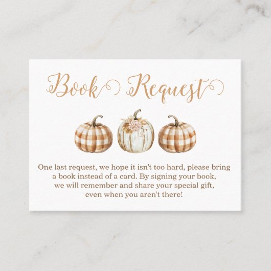 Orange Pumpkin Baby Shower Book Request Insert Visitenkarte (Vorderseite)