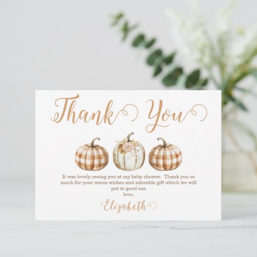 Orange Pumpkin Baby Shower Thank You Card Dankeskarte (Stehend Vorderseite)