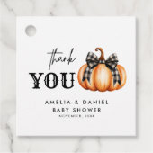 Orange Pumpkin Black Bow Girl Baby Dusche Geschenkanhänger (Vorderseite)