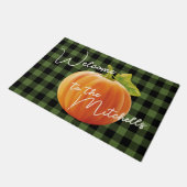 Orange Pumpkin Black Green Karo Pattern Willkommen Fußmatte (Schrägansicht)