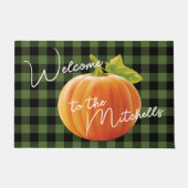 Orange Pumpkin Black Green Karo Pattern Willkommen Fußmatte (Vorderseite)