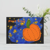 Orange Pumpkin Blue Starry Night Gold Stars Einladung (Stehend Vorderseite)