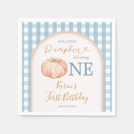 Orange Pumpkin Boho Blue Gingham 1. Geburtstag Serviette