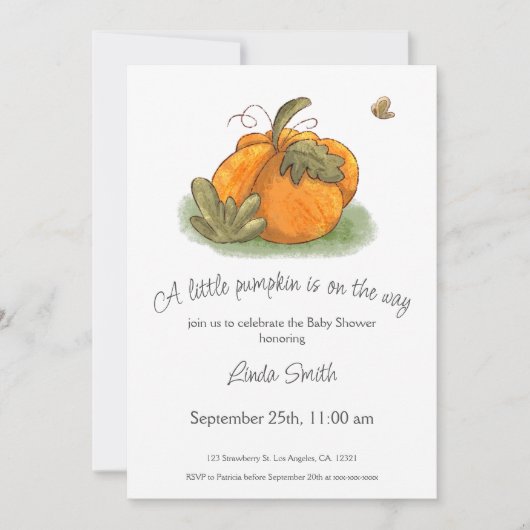 Orange Pumpkin Butterfly Fall Baby Dusche Einladung (Vorderseite)