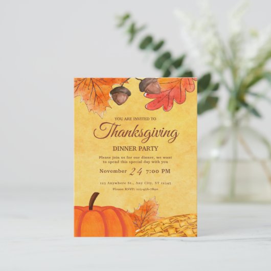 Orange Pumpkin Erntedank Dinner Party Printable Einladung (Stehend Vorderseite)