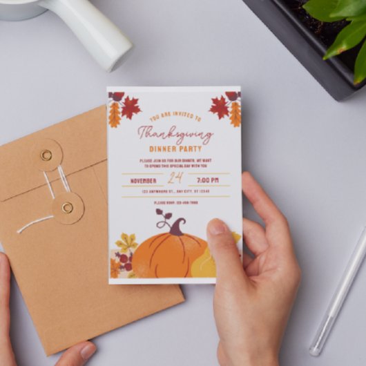 Orange Pumpkin Erntedank Dinner Party Printable Einladung