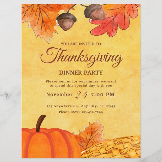 Orange Pumpkin Erntedank Dinner Party Printable Flyer (Vorne)