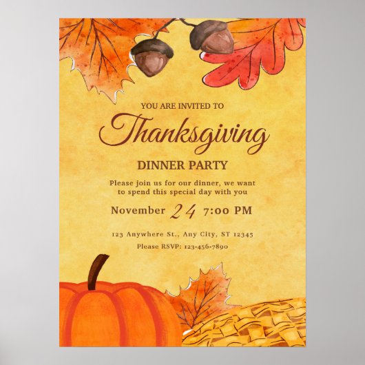 Orange Pumpkin Erntedank Dinner Party Printable Poster (Vorne)