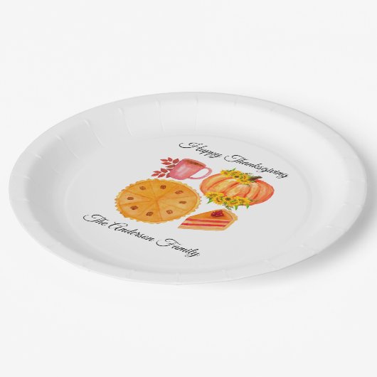 Orange Pumpkin Erntedank Spice Latte Pappteller (Schrägansicht)