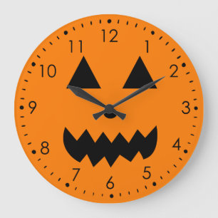 Orange Pumpkin Face Halloween Große Wanduhr