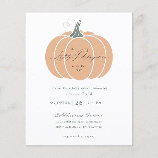 Orange Pumpkin Fall Baby Dusche Einladung (Vorderseite)