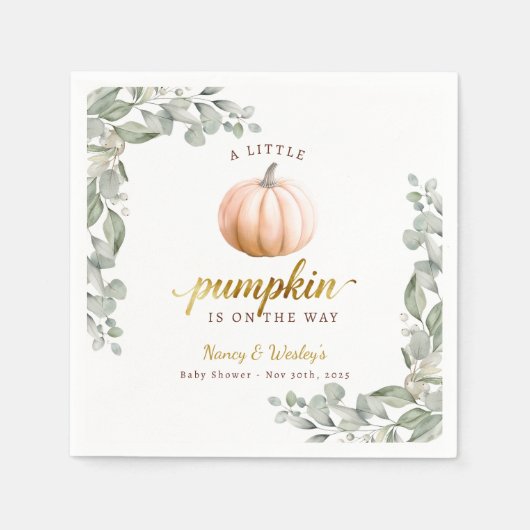 Orange Pumpkin Fall Baby Shower Paper Napkins Serviette (Vorderseite)