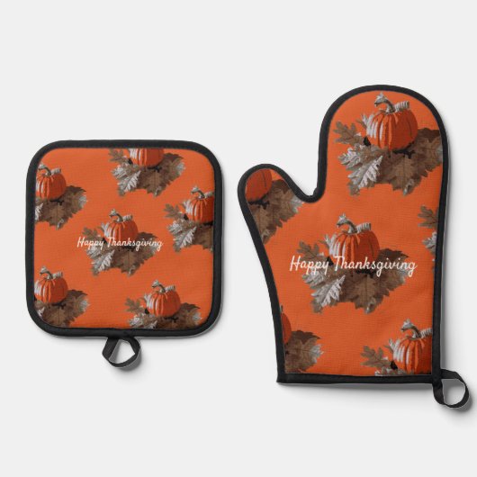 Orange Pumpkin Fall Leaf Wreath Erntedank Ofenhandschuh & Topflappen-Set (Vorderseite)