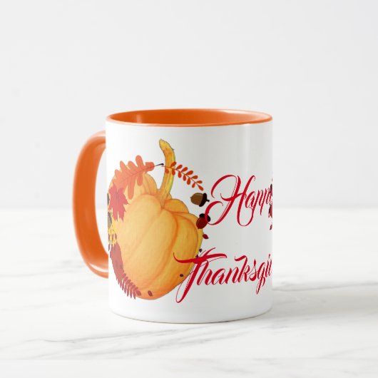 Orange Pumpkin Fall Maple Foliage Erntedank Spaß Tasse (Vorderseite Links)