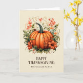 Orange Pumpkin Floral Foto Happy Thanksgiving Karte (Gelbe Blume)
