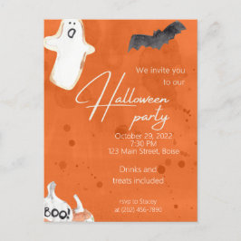 Orange Pumpkin & Ghost Halloween-Party Einladung Postkarte