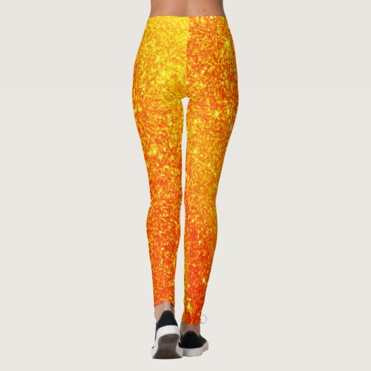 Orange Pumpkin Glitzer Pattern Halloween Leggings (Rückseite)