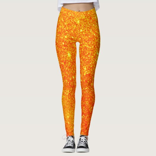 Orange Pumpkin Glitzer Pattern Halloween Leggings (Vorderseite)