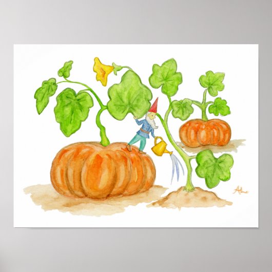 Orange Pumpkin Gnome Art Print Poster (Vorne)