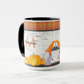 Orange Pumpkin Gnomes House Fall Kariert Tasse (Vorderseite Links)