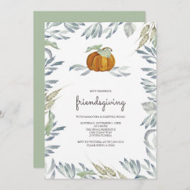 Orange Pumpkin Greenery Friendsgiving Einladung