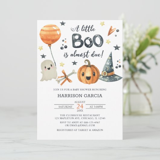 Orange Pumpkin Halloween eine kleine Boo Baby Dusc Einladung (Stehend Vorderseite)