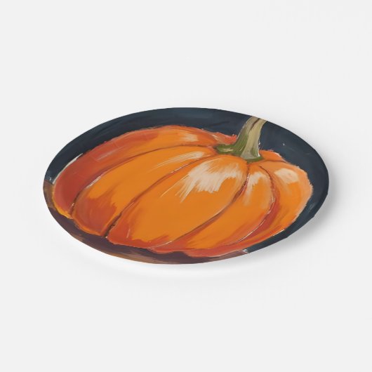 Orange Pumpkin Halloween Erntedank Pappteller (Schrägansicht)