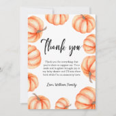 Orange Pumpkin Halloween Fall Baby Dusche Dankeskarte (Vorderseite)