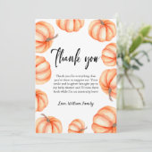 Orange Pumpkin Halloween Fall Baby Dusche Dankeskarte (Stehend Vorderseite)