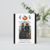 Orange Pumpkin Halloween Fall Foto Save the Date Ankündigungspostkarte (Stehend Vorderseite)