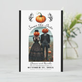 Orange Pumpkin Halloween Fall Foto Save the Date Einladung (Stehend Vorderseite)