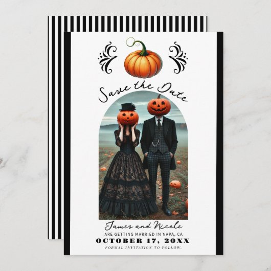 Orange Pumpkin Halloween Fall Foto Save the Date Einladung (Vorne/Hinten)