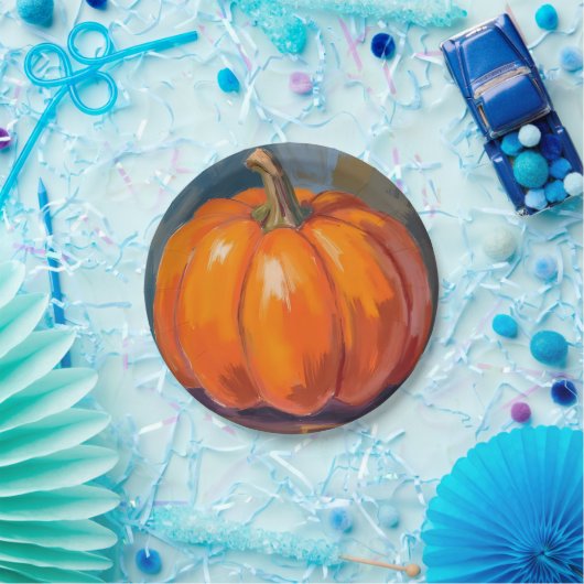 Orange Pumpkin Halloween Thanksgiving Watercolor Pappteller (Party)