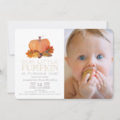 Orange Pumpkin Herbstlaubs 1. Geburtstag Foto Einladung (Vorderseite)