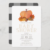 Orange Pumpkin Herbstlaubs Virtual Baby Dusche Einladung (Vorne/Hinten)