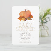 Orange Pumpkin Herbstlaubs Virtual Baby Dusche Einladung (Stehend Vorderseite)