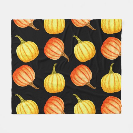 Orange Pumpkin: Nahtloses Wasserfarbmuster. Fleecedecke (Vorderseite (Horizontal))