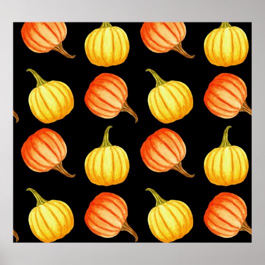 Orange Pumpkin: Nahtloses Wasserfarbmuster. Poster (Vorne)