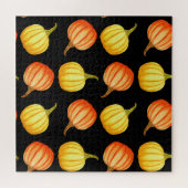 Orange Pumpkin: Nahtloses Wasserfarbmuster. Puzzle (Horizontal)