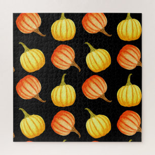 Orange Pumpkin: Nahtloses Wasserfarbmuster. Puzzle