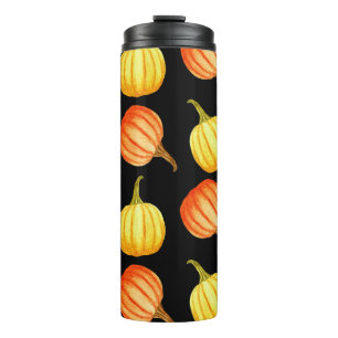 Orange Pumpkin: Nahtloses Wasserfarbmuster. Thermosbecher