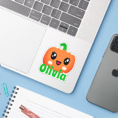 Orange Pumpkin Name Sticker (Laptop mit iPhone)