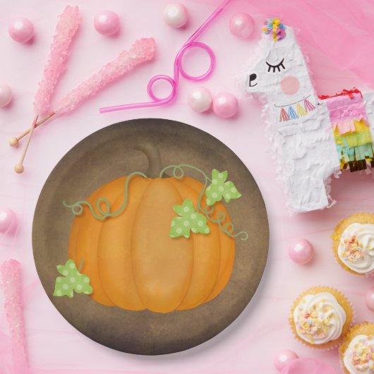 Orange Pumpkin on Brown Pappteller (Party)