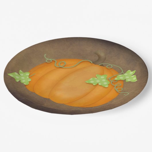 Orange Pumpkin on Brown Pappteller (Schrägansicht)