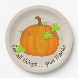 Orange Pumpkin on Burlap Pappteller