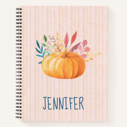 Orange Pumpkin on Pink and Gold Streifen Notizblock (Vorderseite)